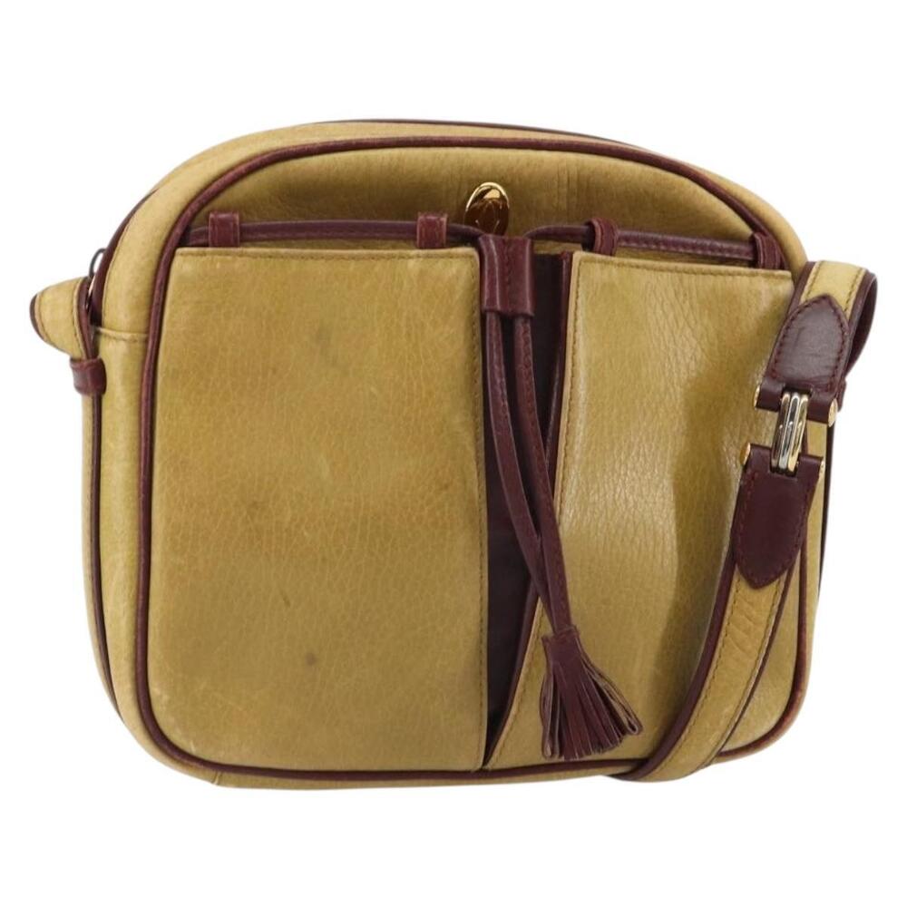 CARTIER Must Line Shoulder Bag Leather Yellow Gold Auth BA9382